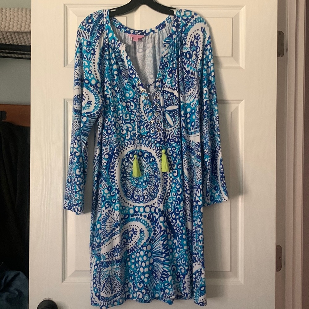Lilly Pulitzer knit dress size xl, criss cross neck line with tassels